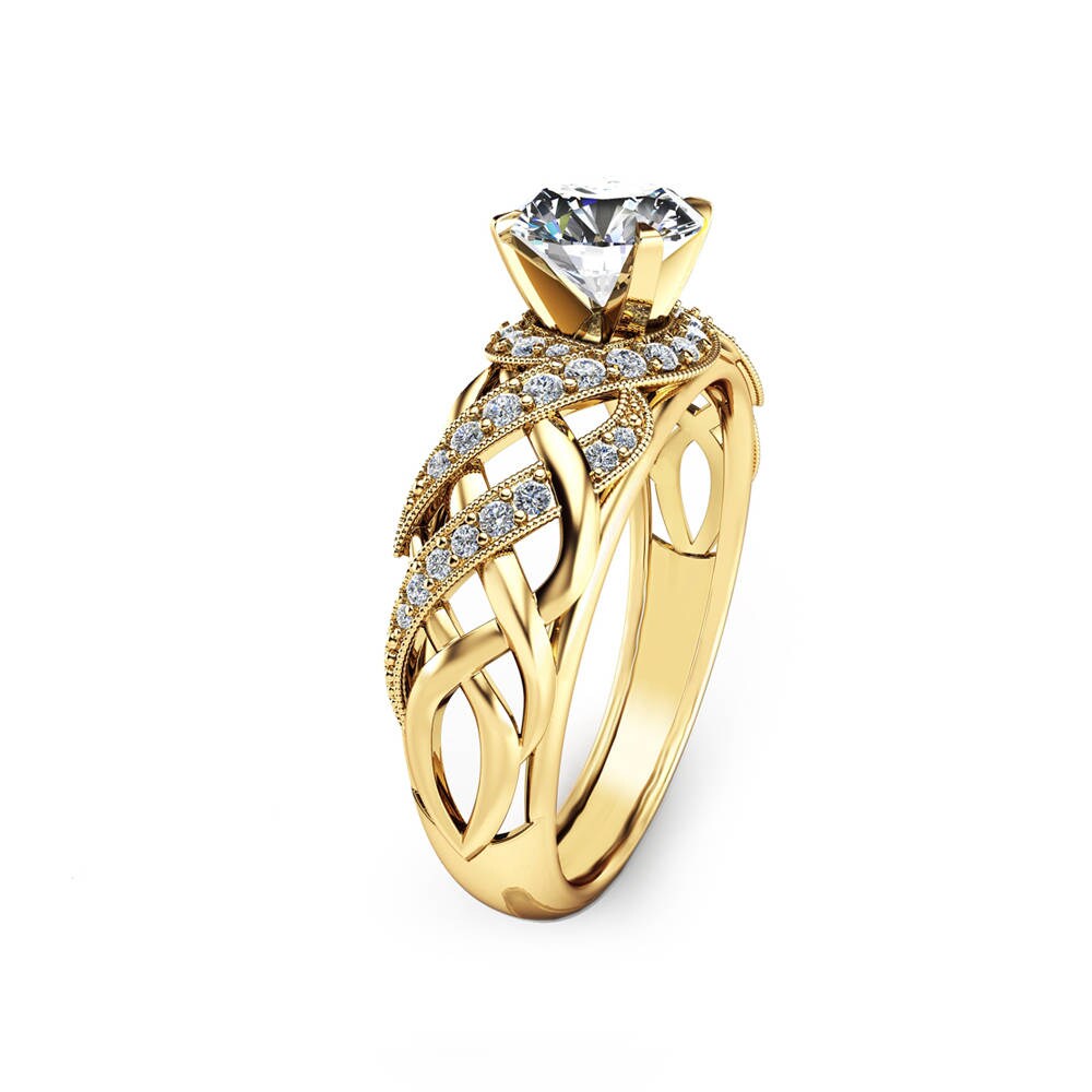 Unique Lab Made Diamond Engagement Ring Solid 14K Yellow Gold Etsy