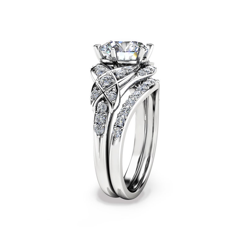 Lab Created Diamond Wedding Ring Set 14K White Gold Unique | Etsy