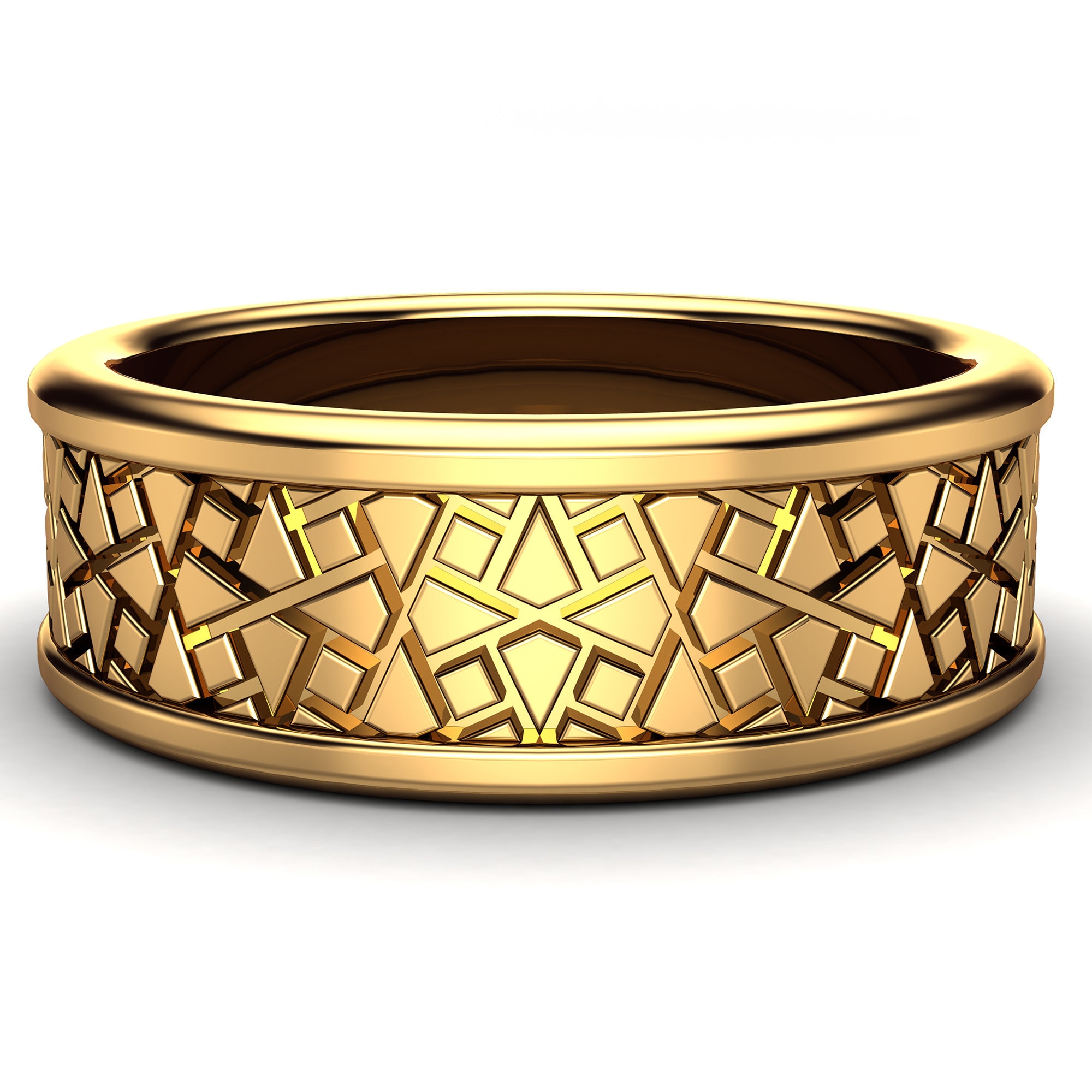 14K Solid Gold Pattern Ring Unique Mens Wedding Band - Etsy