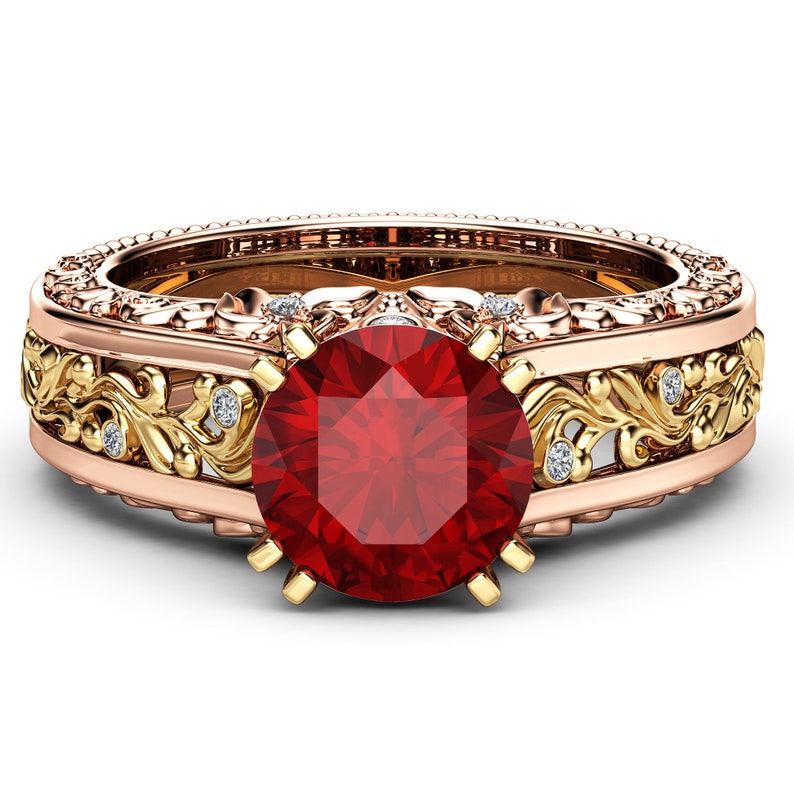 Unique Art Deco Engagement Ring Natural Ruby Engagement Ring Etsy