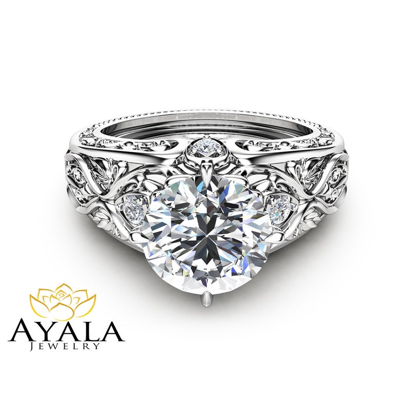 14K White Gold Grown Diamond Engagement Ring Art Deco Styled Eco Diamond Ring Unique Design Man Made Diamond Wedding Ring image 3