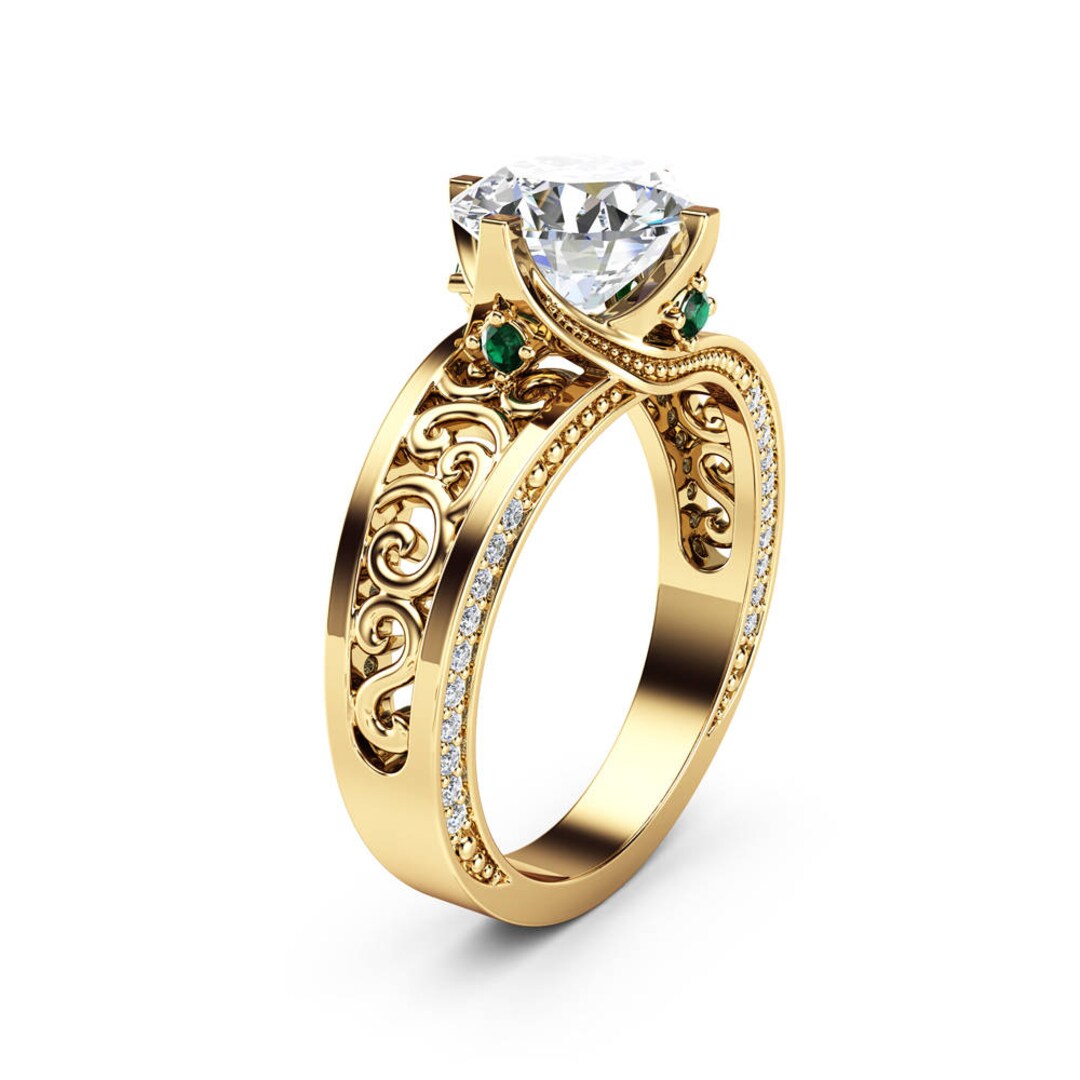 Solid Yellow Gold Moissanite Engagement Ring 2 Carat Moissanite Ring ...
