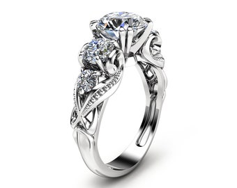 Unique Five Stone Diamond Bridal Ring 14K White Gold Engagement Ring