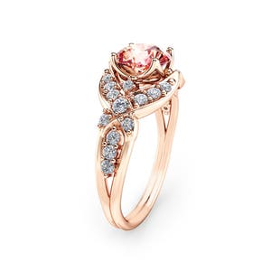 14K Rose Gold Morganite Engagement Ring Peach Pink Morganite Ring Unique Morganite Engagement Ring Halo Ring