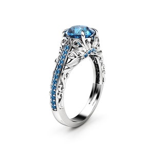 Blue Diamond Engagement Ring White Gold Ring Filigree Ring Diamonds ...