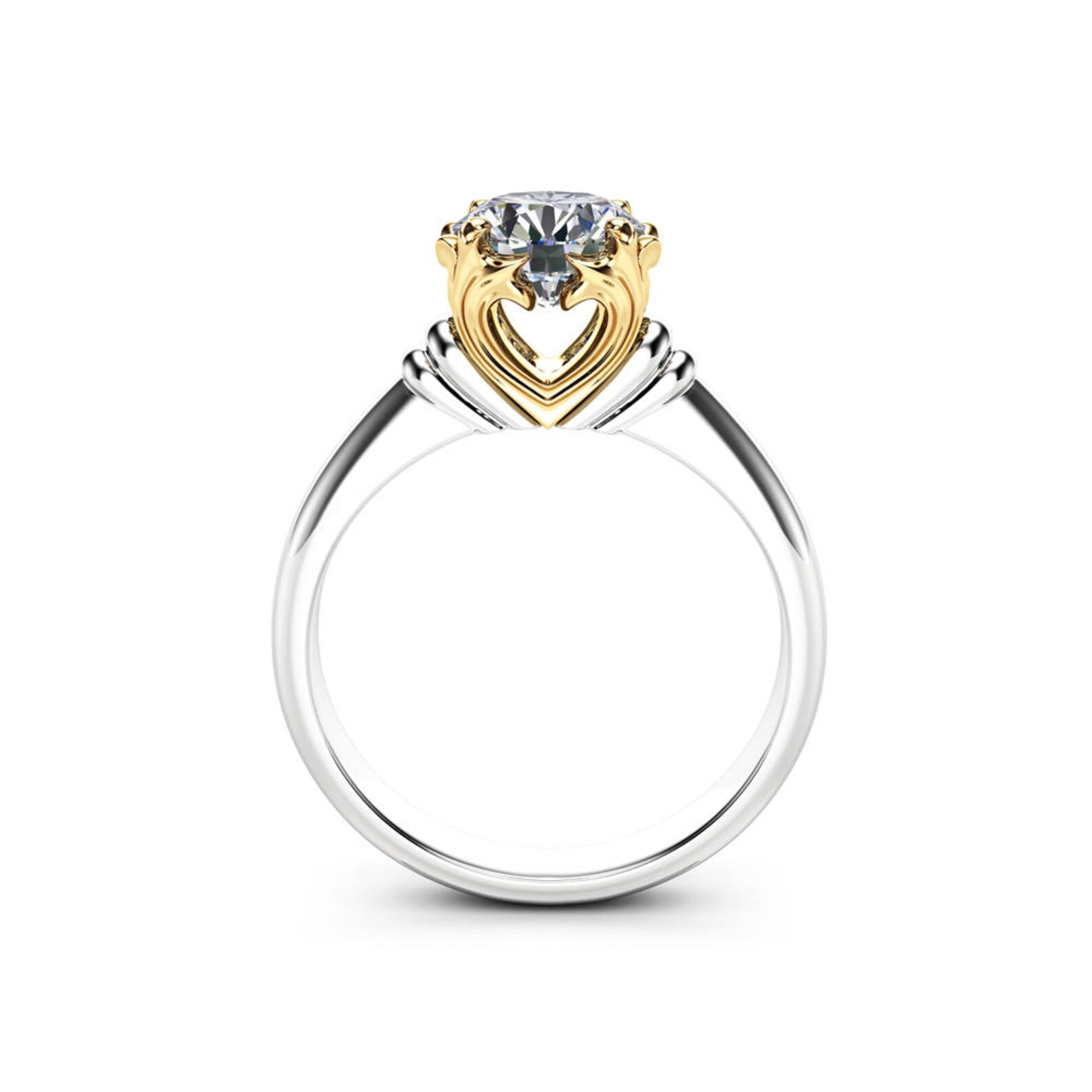 Unique Golden Solitaire Diamond Promise Ring 14K Two Tone Gold Etsy
