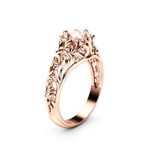 Peach Pink Morganite Engagement Ring 14K Rose Gold Ring Unique Filigree Engagement Ring