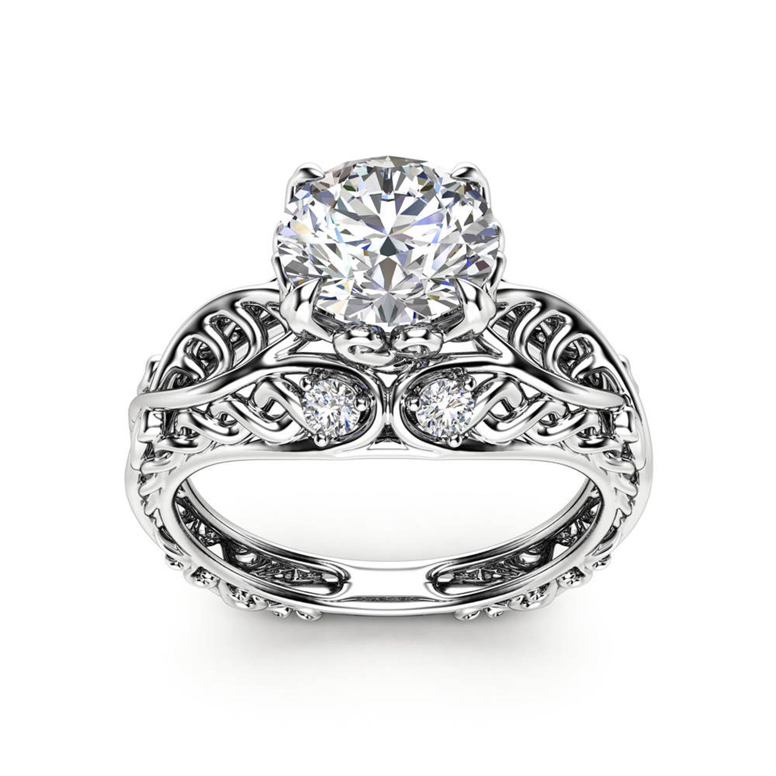 Celtic Engagement Ring 14K White Gold Celtic Ring Unique Etsy