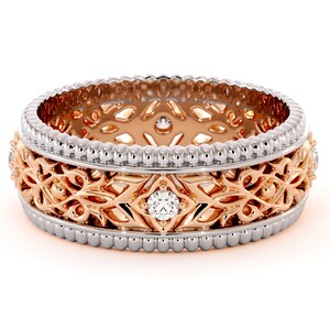 Unique Diamond Wedding Band Mens Wedding Band Rose & White Gold Wedding Ring