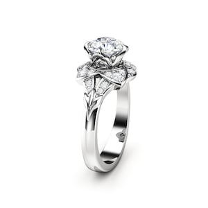 Nature Inspired Lab Grown Diamond Engagement Ring: 14K White Gold
