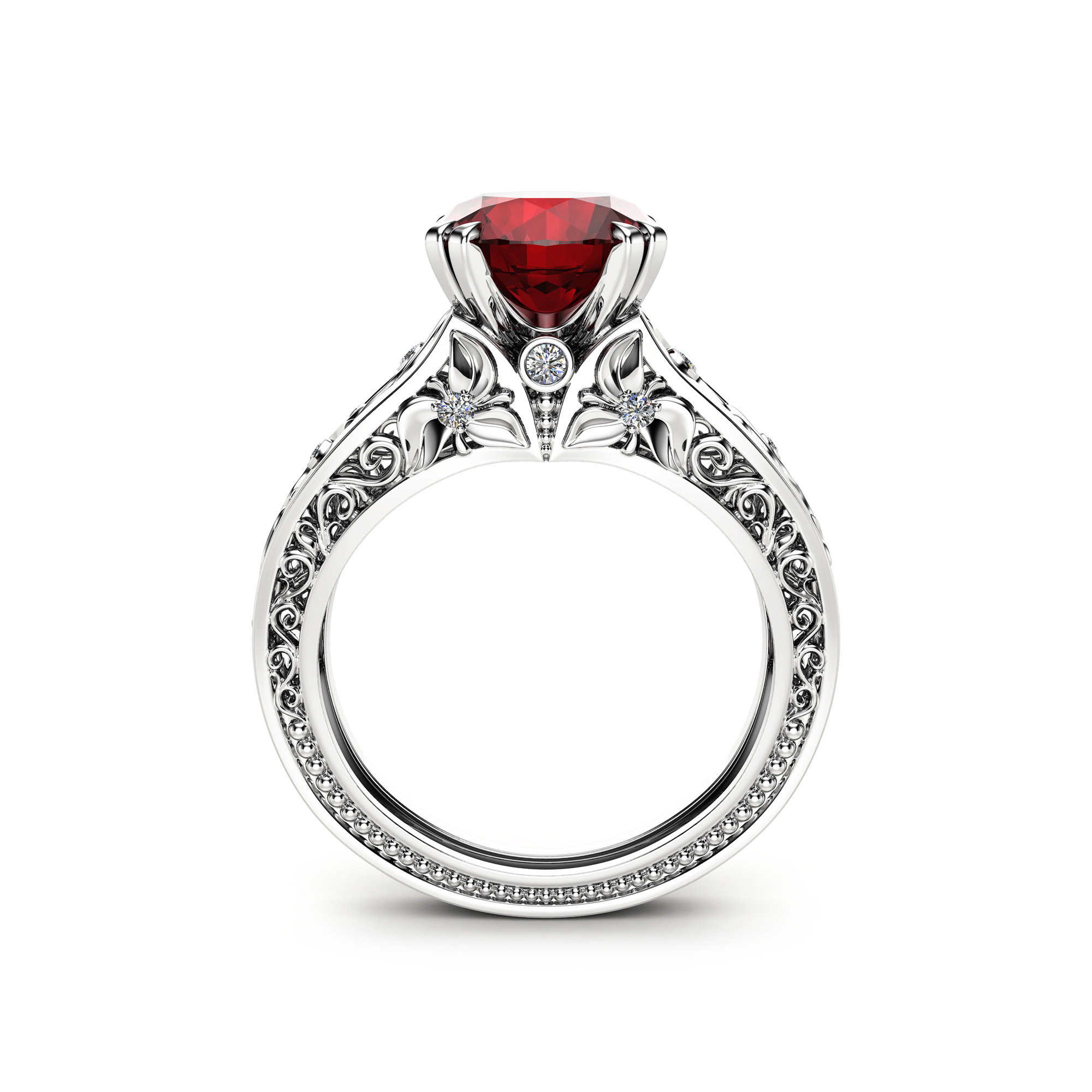 Ruby Unique Engagement Ring 14K White Gold Natural Ruby Ring Etsy