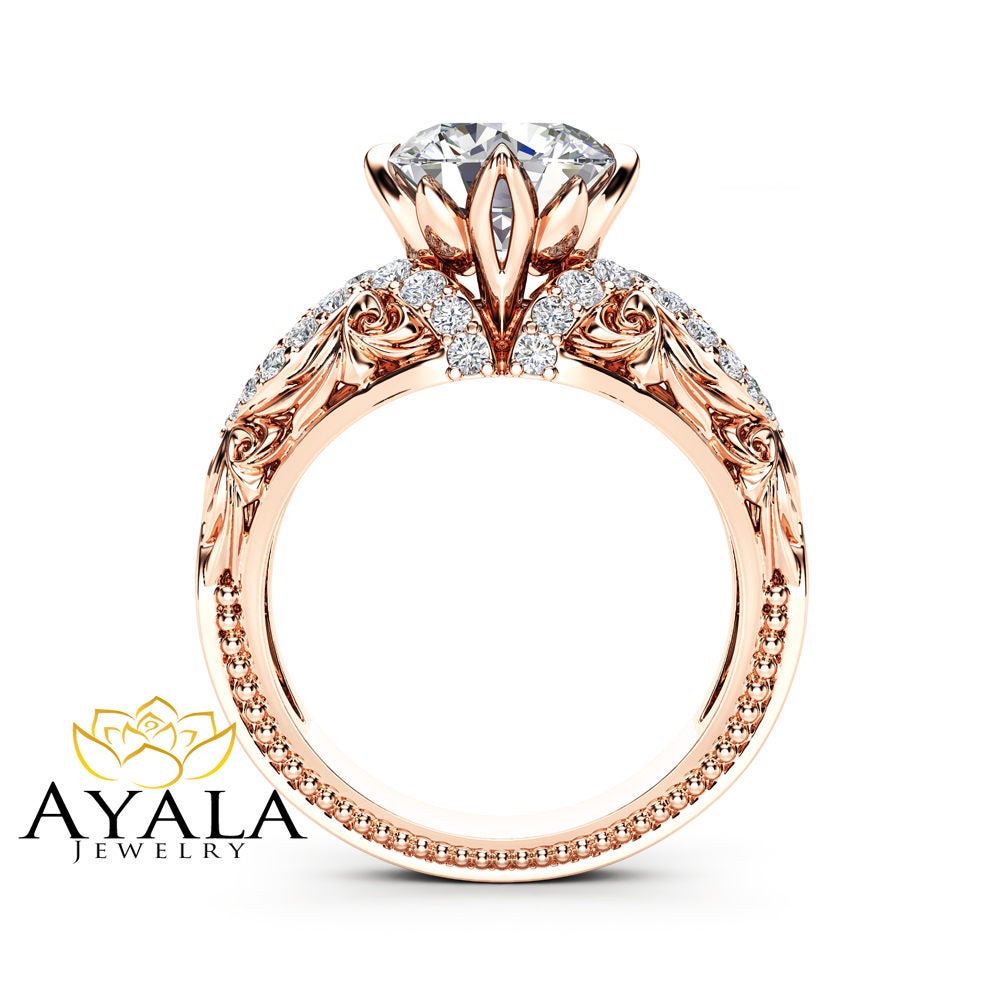 Unique Engagement Ring Lab Grown Diamond 14K Rose Gold Ring Etsy