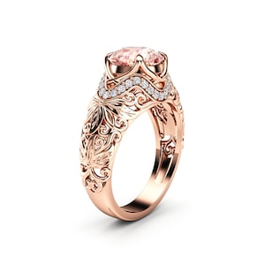 Unique Engagement Ring Morganite Engagement Ring 14K Rose Gold Ring