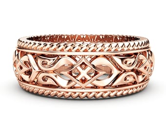 Rose Gold Wedding Band Mens Wedding Band Art Deco Wedding Band