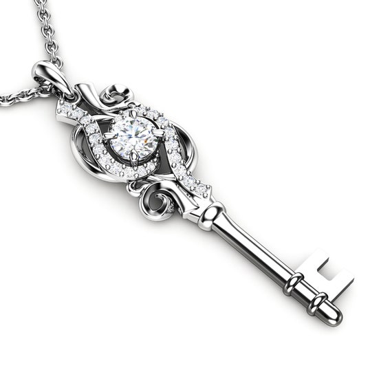 Unique Key Pendant Necklace Moissanite 