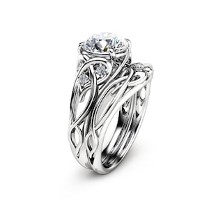14K White Gold Diamond Unique Engagement Ring Set Unique Design Engagement Ring Set