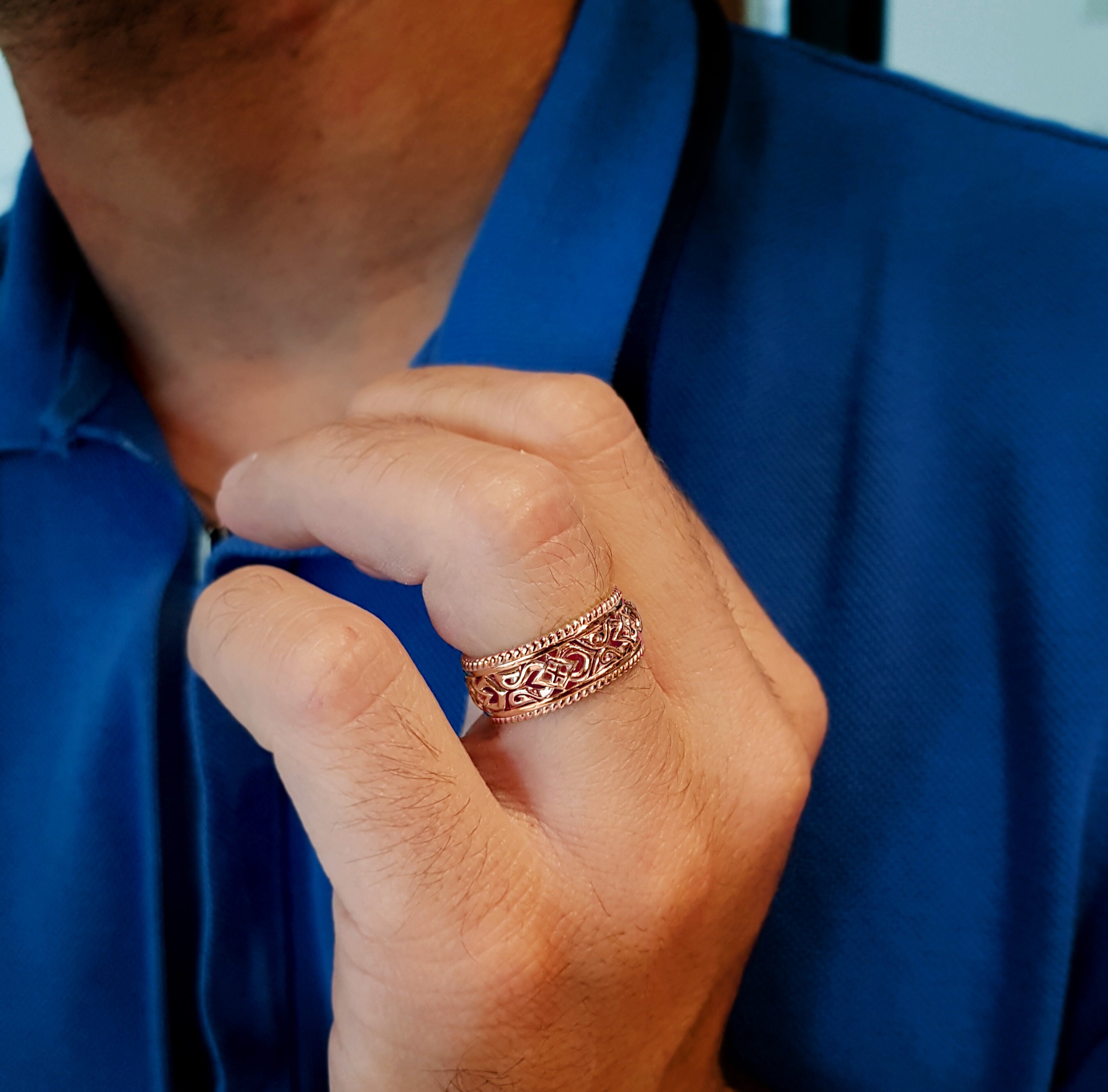 Rose Gold Wedding Band Mens Wedding Band Art Deco Wedding Band Etsy
