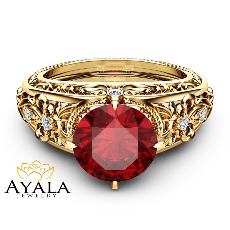 Ruby Vintage Engagement Ring Natural Ruby Custom Ring 14K | Etsy