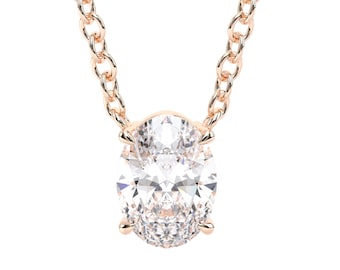 1 Carat Diamond Pendant Oval Lab Diamond Elegant 14K Rose Gold Pendant