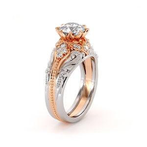 Unique 1.28 Carat Moissanite Engagement Ring Modern Royal 2 Toned Gold Engagement Ring