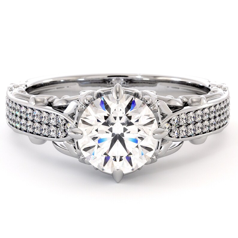 Vintage Engagement Ring Laboratory Diamond Ring White Gold Etsy