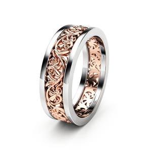 Unique 14K Two Tone Gold Wedding Band Ring