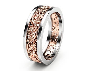 Unique 14K Two Tone Gold Wedding Band Ring