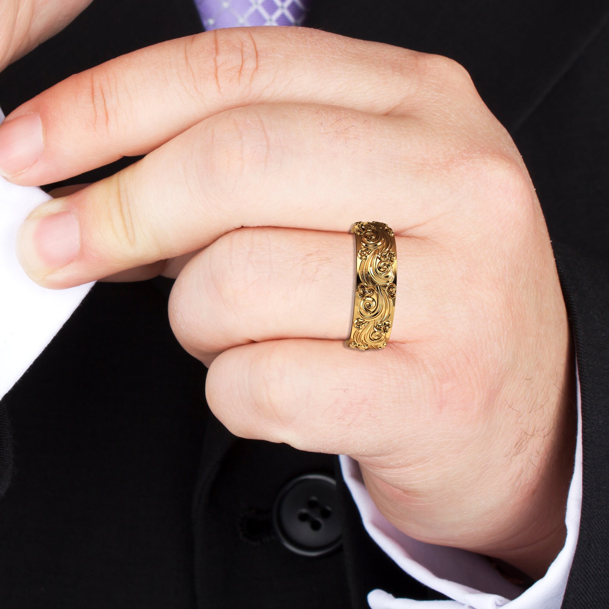 Gold Wedding Band Mens Wedding Band Unique Wedding Ring | Etsy