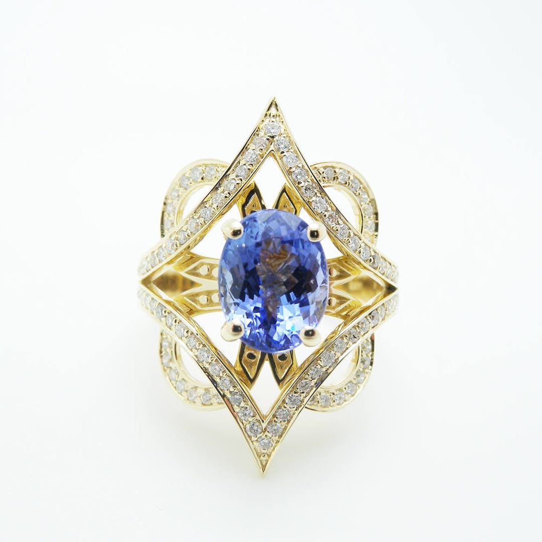 3 Carat Tanzanite Cocktail Ring in 14K Yellow Gold Unique - Etsy