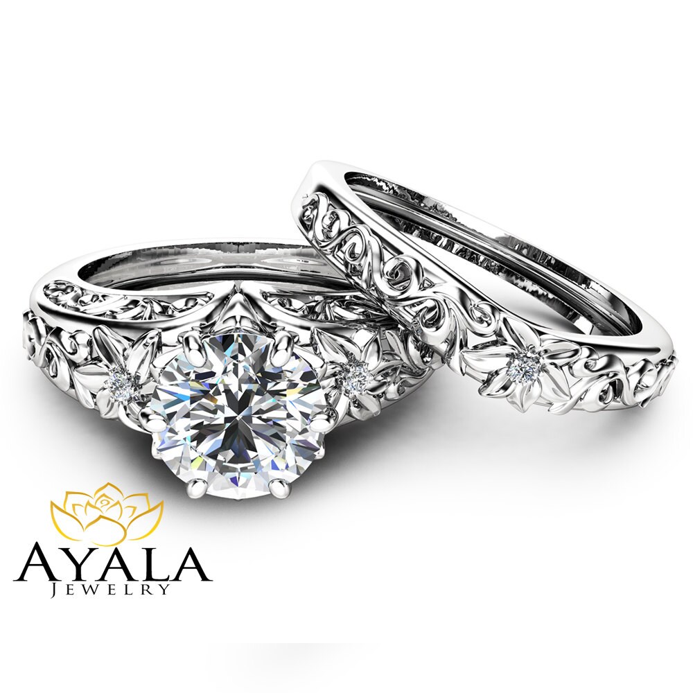 Laboratory Diamond Engagement Ring Set Lab Diamond Wedding Etsy