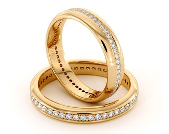 Wedding Diamond Rings Set Eternity Set His And Her Matching Bands 14K Gold Wedding Bands 3.3 /5.1 mm