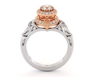 Diamond Engagement Ring 14K Rose Gold Vintage Engagement Ring