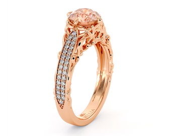 Vintage Engagement Ring 14K Rose Gold  Ring  Morganite Engagement Ring