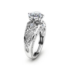 14K White Gold Art Deco Lab Grown Diamond Engagement Ring
