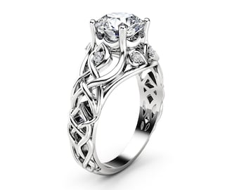 Celtic Engagement Ring 14K White Gold Ring Unique Filigree Celtic Engagement Ring