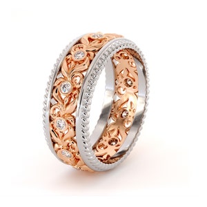 Vintage Diamant Ehering: 14K Rose & Weißgold Blumenring