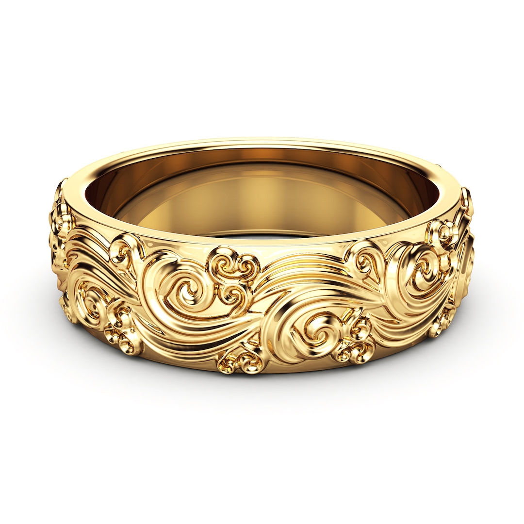 Gold Wedding Band Mens Wedding Band Unique Wedding Ring - Etsy
