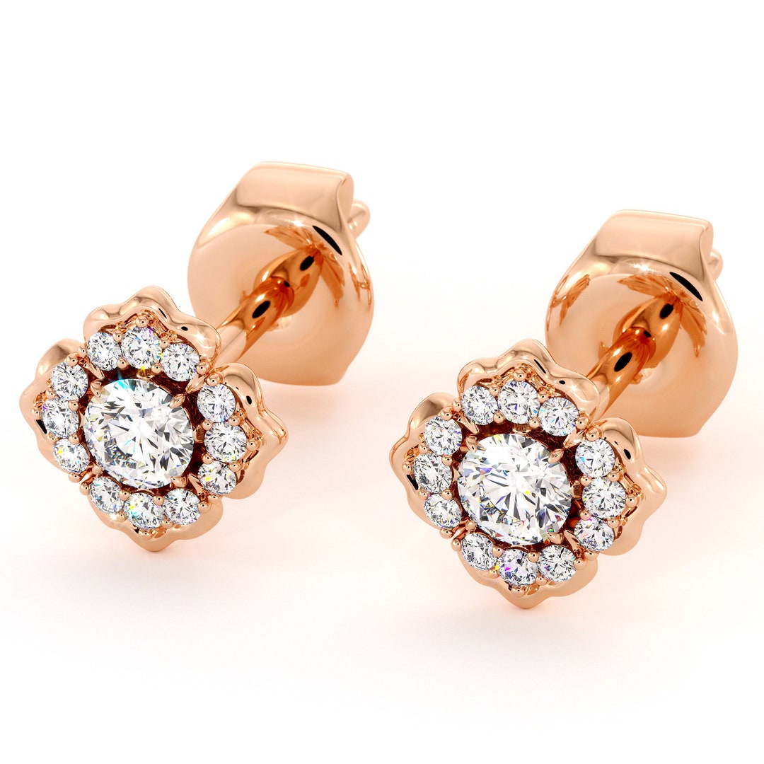 Unique Floral Real Diamonds Stud Earrings Anniversary Gift Dainty Stud ...