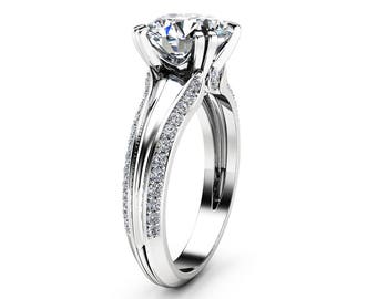 Round Brilliant Lab Diamond Engagement Ring Luxury Design 14k White Gold Ring