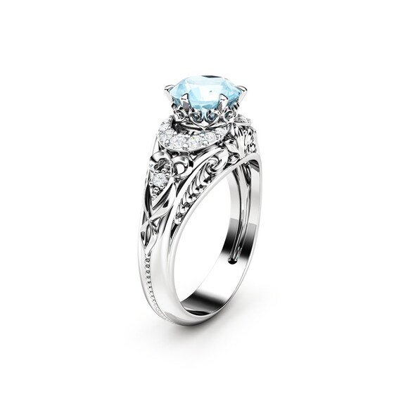 Aquamarine Engagement Ring Promise Ring 14K White Gold Ring | Etsy