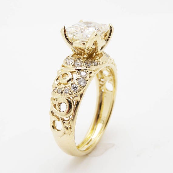 Unique Princess Cut Engagement Ring 14k Yellow Gold Princess Cut Moissanite Ring Art Deco Engagement Ring Unique Princess Cut Engagement Ring 14k Yellow Gold Princess Cut Moissanite Ring Art Deco Engagement Ring