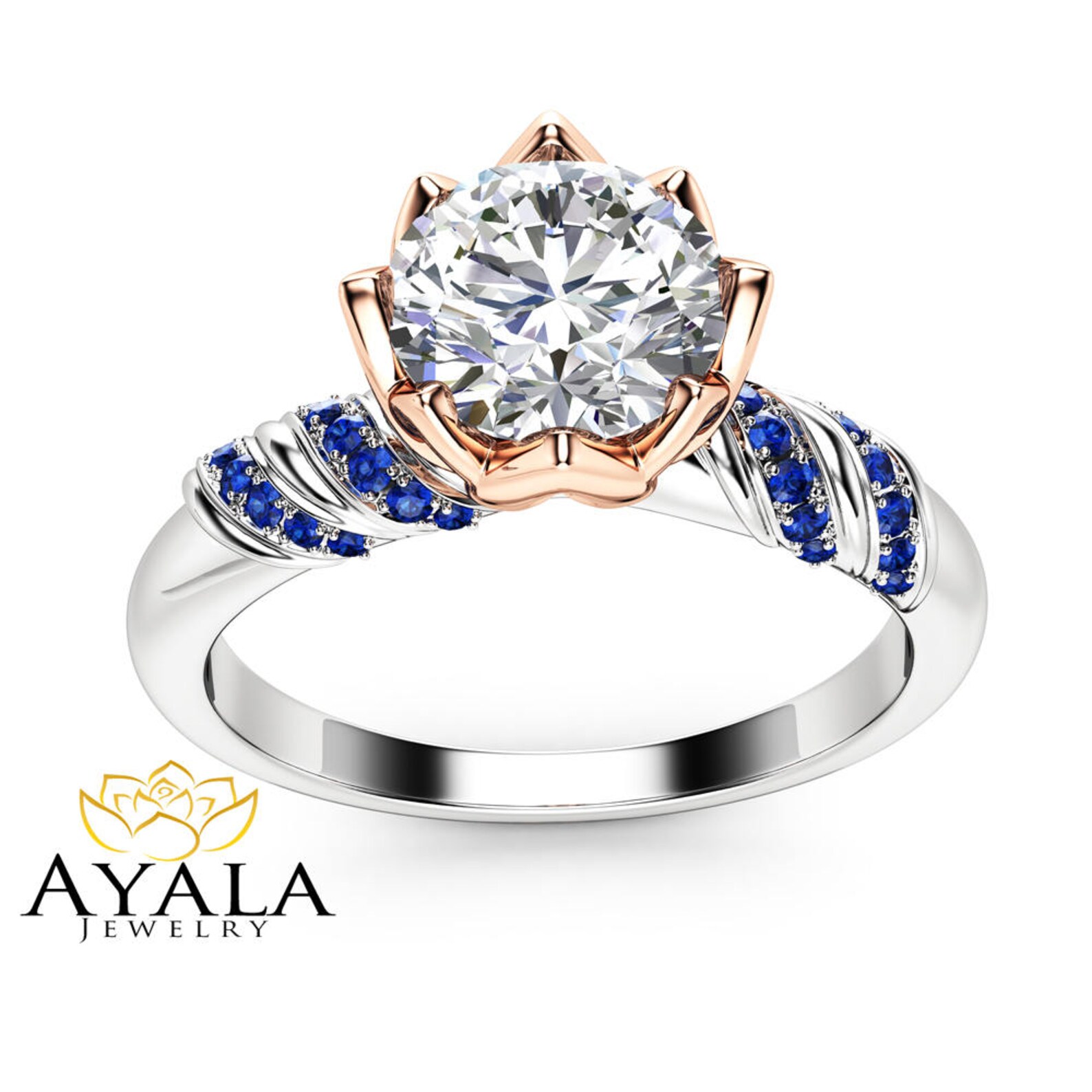 Unique Moissanite Flower Engagement Ring 14K Two Tone Gold 1 Etsy