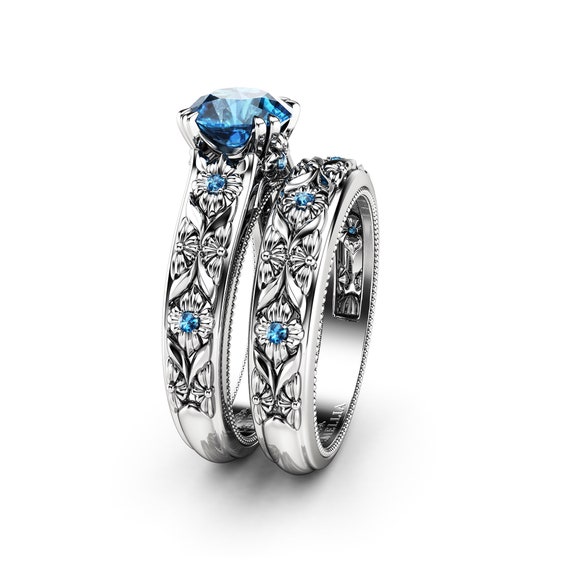 Couple Ring Matching Ring Gold Plated Blue CZ Women's Wedding Ring Sets Men  Ring | eBay
