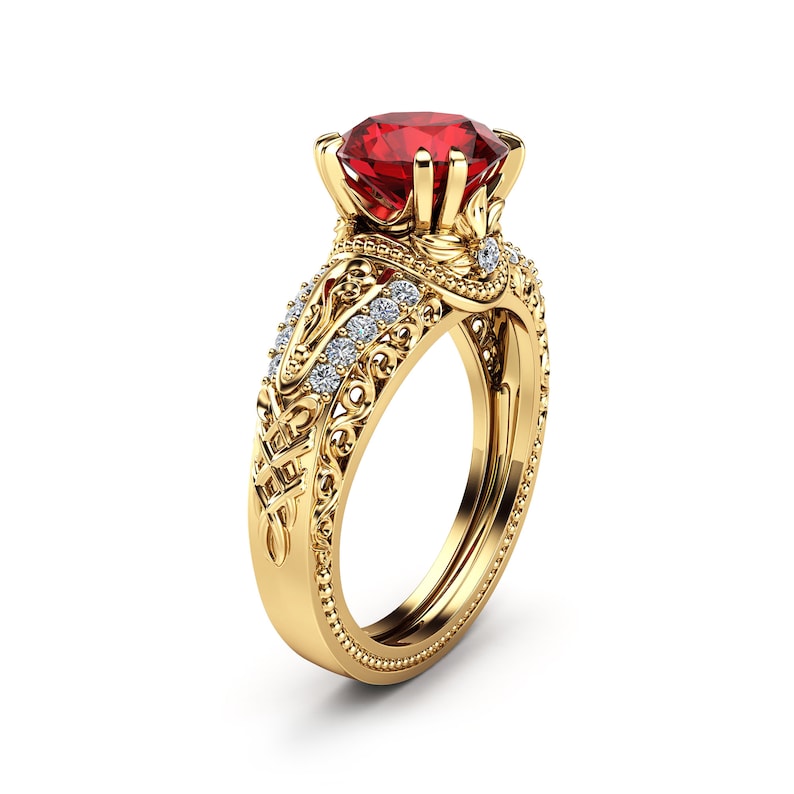 Unique Ruby Engagement Ring 14K Yellow Gold Vintage Ring - Etsy