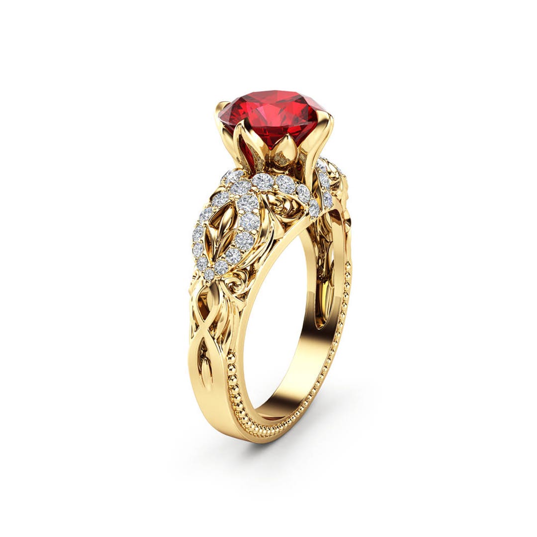 Ruby Victorian Engagement Ring 14K Yellow Gold Ring Unique - Etsy