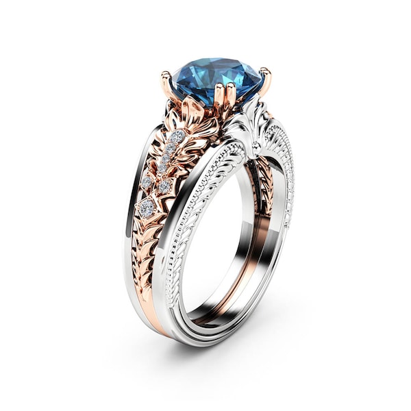 2 Carat Blue Diamond Vintage Engagement Ring
