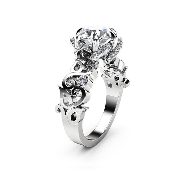 Twisted Halo Engagement Ring Lab Grown Diamond Engagement Ring 14K