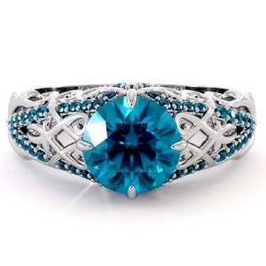 Unique Engagement Ring 14K White Gold Ring Blue Diamond Engagement Ring image 1