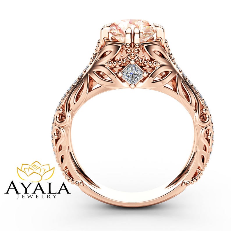 Art Nouveau Engagement Ring 14K Rose Gold Filigree Etsy
