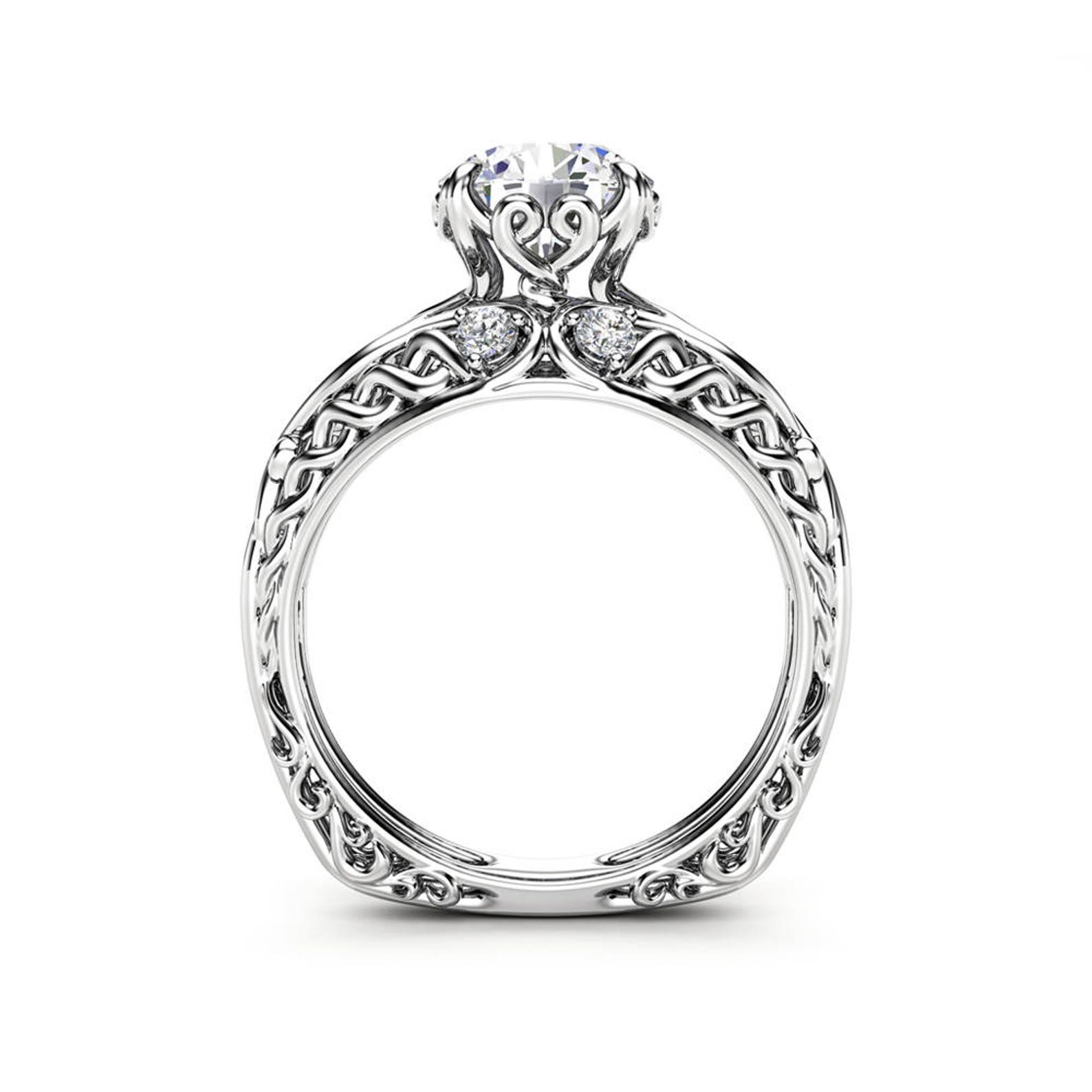 Celtic Engagement Ring 14K White Gold Celtic Ring Unique Etsy